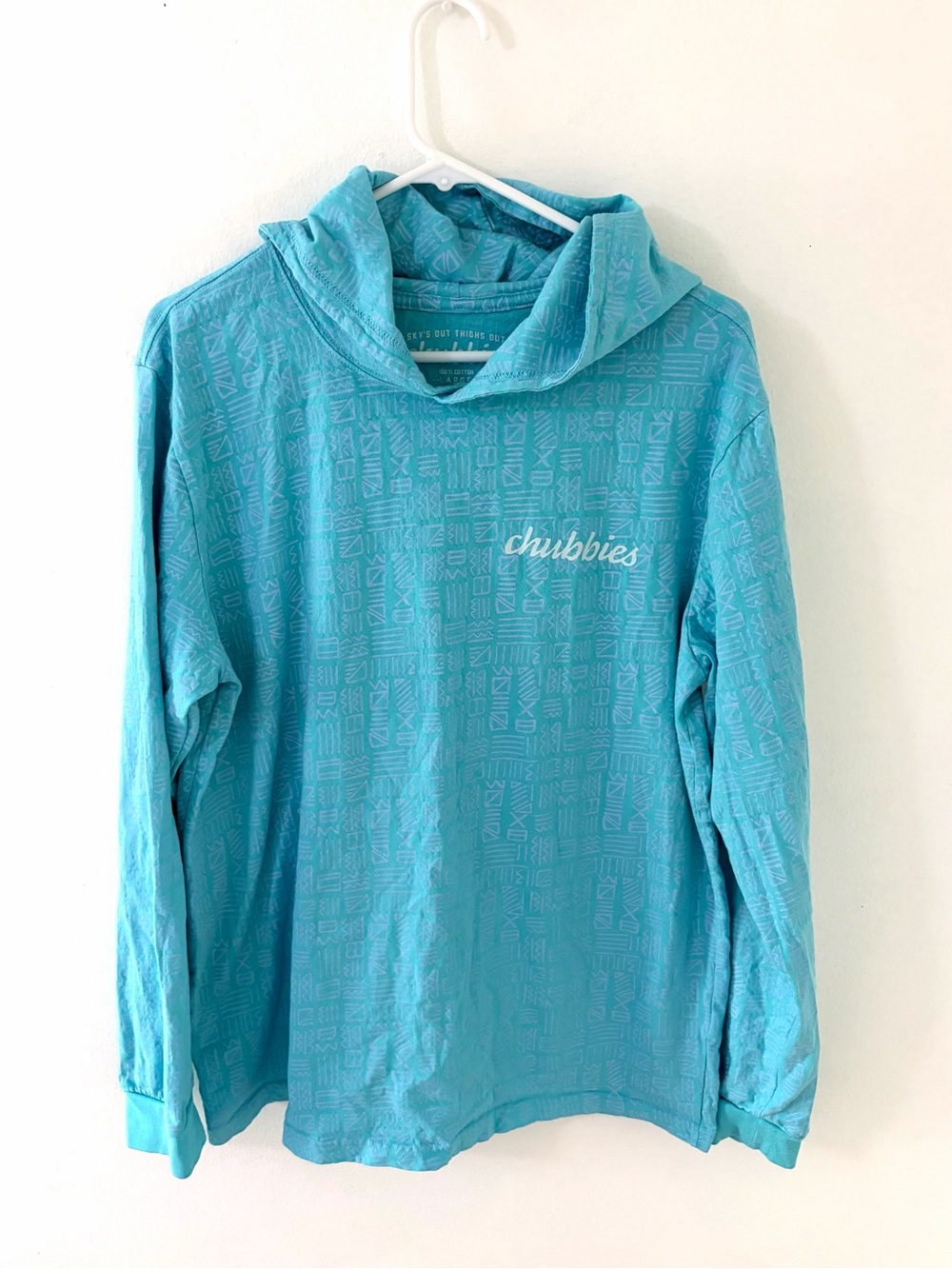 Chubbies Aqua Colored Pullover Cotton Hoodie, Size: Large